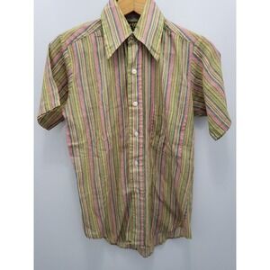Sears Put On Shop Shirt Mens S Striped Short‎ Sleeve Vintage Big Collar 60s 70s